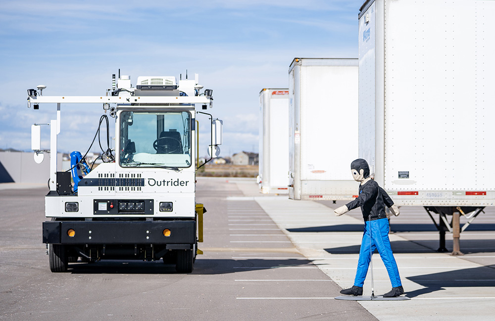 Outrider has designed safety systems for autonomous yard trucks, with mockup shown here.