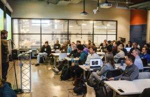 A session happening at the Pittsburgh Robotics Network.