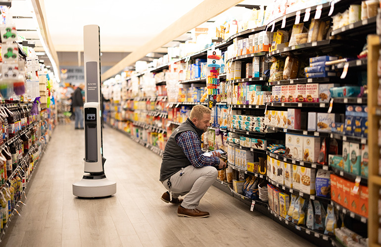 Simbe Tally robot, which is conducting inventory for retailer HomeBase.