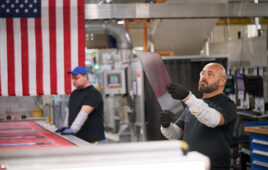 Production of the cover glass for iPhone and Apple Watch in Corning’s Harrodsburg, Kentucky, manufacturing facility.
