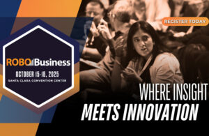 A promotional image for RoboBusiness that says "where insight meets innovation".