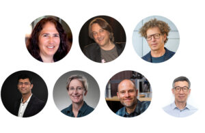 Top row (left to right): Nancy M . Amato, Seth Hutchinson, and Ken Goldberg. Bottom row (left to right): Animesh Garg, Aude Billard, Russ Tedrake, and Frank Park.