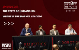 panelists discuss the state of humanoids at Robotics Summit and Expo 2025, with the podcast logo.