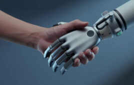 human hand and bionic hand.