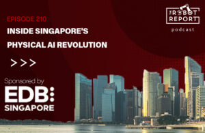 Singapore skyline with the podcast logo