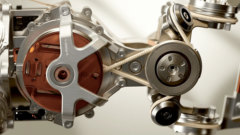 close up of the tendon drive transmission of a NEO humanoid robot.