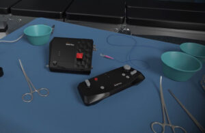 The LIBERTY system on a hospital table with other instruments.