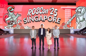 Sr. Tung Meng Fai, Diretor Executivo, Programa Nacional de Robótica (NRP); Professor Tan Chorh Chuan, Presidente da Agência de Ciência, Tecnologia e Pesquisa (A*STAR); Sra. Vanessa Yamzon Orsi, CEO da Open Source Robotics Foundation; e o Dr. Wang Wei, Diretor Executivo Adjunto (P&D) da A*STAR SIMTech e A*STAR ARTC, participaram da ROSCon em outubro de 2025.