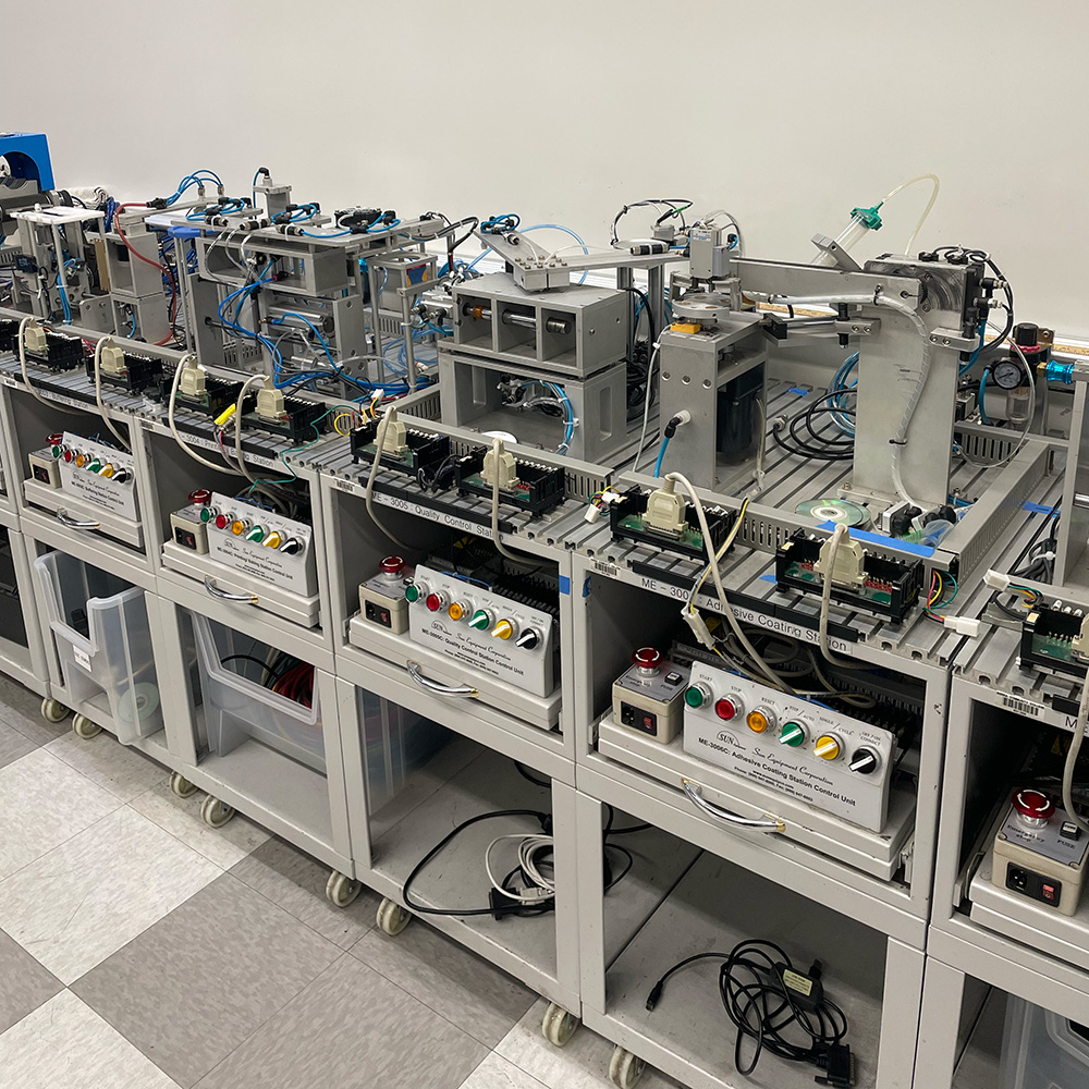 Mechatronics lab units setup at a community college.