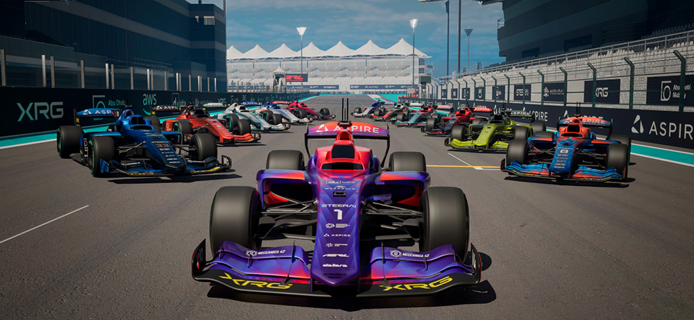 carros de corrida alinhados no paddock do SIM.