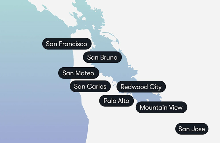 Waymo has expanded its service in the San Francisco Bay Area, as shown in this map.
