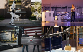 Figure's new robot, an ABB robot, a robot in an american manufacturing facility, and an Amazon robot.