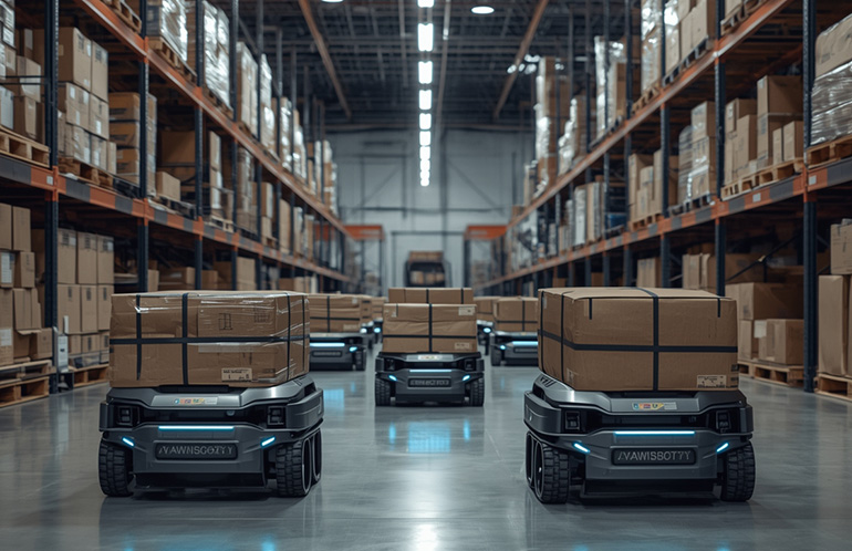 Lidar on chip architectures enable better navigation of mobile robots such as these in warehouses, says Voyant.