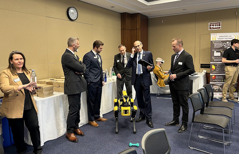 Boston Dynamics' Spot, a quadruped used for industrial inspection, was among the exhibits at the Congressional Robotics Caucus meeting.