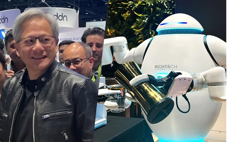 Jensen Huang at Richtech booth at Nvidia’s GTC Summit