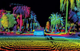 Luminar developed longer-range lidar for autonomous vehicles, with color-coded point cloud shown here.