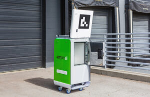 hero image of the Arrive ai secure storage unit on a loading dock at the company headquarters.