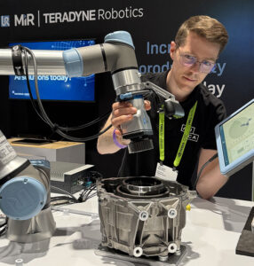 Robots like this cobot arm today learn tasks such as assembly via demonstration and reinforcement learning.