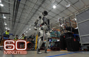 Boston Dynamics' Atlas stands at a Hyundai plant in Georgia, as seen in a January 2026 episode of 60 Minutes.