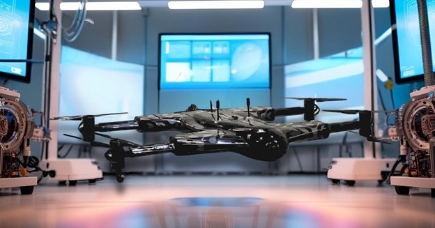 Drone in a high-tech newsroom. Drones promise to revolutionize reporting, claims DroneAsAService.