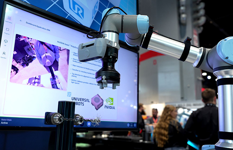 Physical AI such as this force- and power-limited arm will get smarter thanks to math and collaboration, says a UR VP.