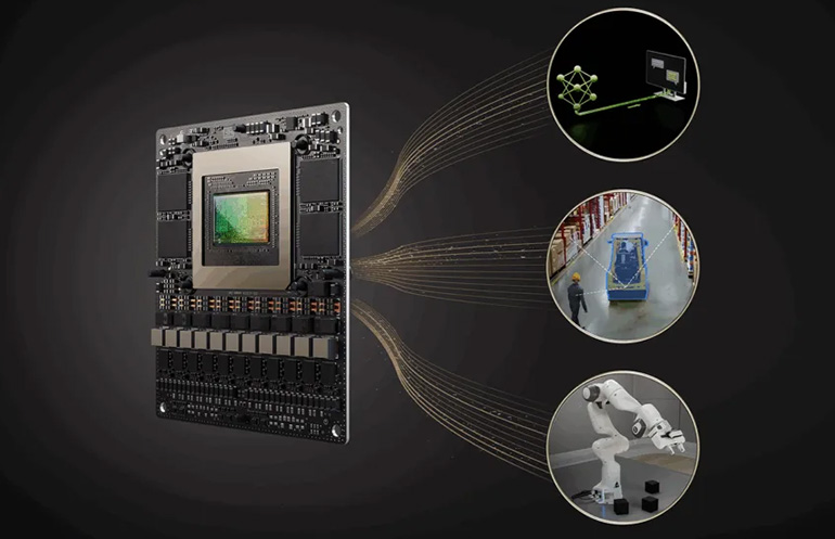 The NVIDIA Jetson T4000, shown, is designed to accelerate AI inference for robotics and edge devices.