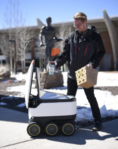 A Starship robot at the Northern Arizona University campus.