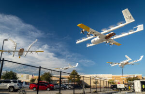 Wing drones at a "nest" at at Walmart store.