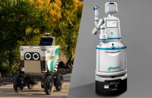 On the left, Serve Robotics' delivery robot, and on the right, Diligent Robotics' Moxi.
