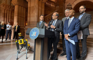 Robotics experts, including Jacob Hennessey-Rubin a co-founder of New York Robotics, testifying in favor of Massachusetts' bill to ban weaponized robots.
