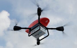 A delivery drone in flight. AnyMile is designed to handle cargo drone complexities, says Mitsubishi.
