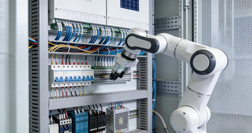 Modern sensors enable robots to do complex applications, such as in electronics, shown here.