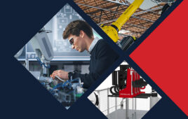 Design for manufacturing text with maxon logo and sub images of robots.