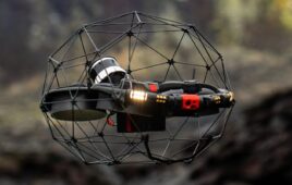 An aerial drone equipped with an Ouster lidar sensor.