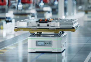 A mobile robot. VDA 5050 is intended to enable communications among mobile robots from different vendors.
