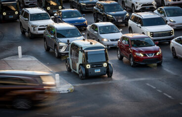 zoox robotaxi in traffic.