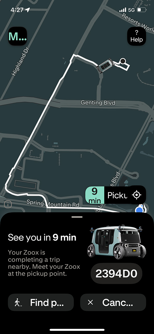 screenshot of the zoox app from las vegas.