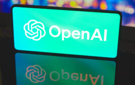 The OpenAI logo on a screen.