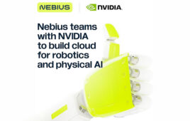 humanoid hand in a thumbs up with nebius and nvidia text above it.