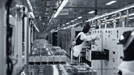 An AGIBOT robot working in a manufacturing facility. 