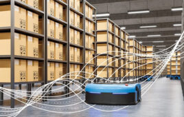 illustration of an AMR in a warehouse.