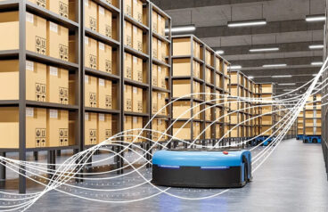 illustration of an AMR in a warehouse.