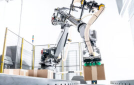 hero image of a honeywell intelligrated palletizing robot.