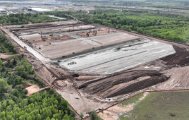 drone view of the new tesla optimus production site in texas.