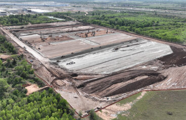 drone view of the new tesla optimus production site in texas.