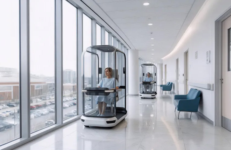 Sphaira’s new autonomous patient shuttles navigate hospital hallways.