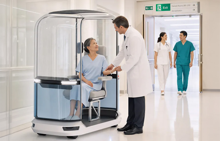 A rendering of Sphaira's new Autopod patient shuttle.