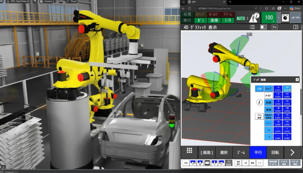 The ROBOGUIDE teach pendant allows for the operation of robots in NVIDIA Isaac Sim, says FANUC.