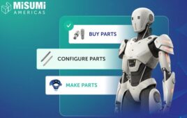 Banner showing how MISUMI Americas allows developers and manufacturers to buy, configure, and customize robot parts.