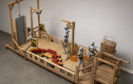 Rendering of a proposed apparatus for standardized testing of humanoid robot capabilities.